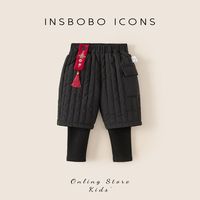insbobo 男童唐装国风裤子假两件加厚冬装女童休闲裤儿童周岁礼服