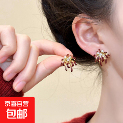 京喜 红色珐琅烟花耳环女2026新款轻奢高级感耳钉小众独特设计气质耳饰 红色珐琅烟花耳环