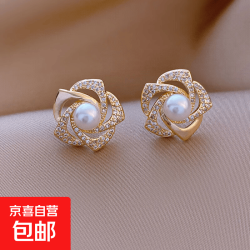京喜 韩系复古镶钻玫瑰花耳钉女甜美温柔ins个性耳钉 金色玫瑰花耳钉