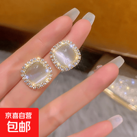 京喜 s925银针水钻猫眼石复古小巧耳钉感耳环2023年新款女气质耳饰 主图款