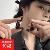 京喜 复古几何宽边豹纹圆圈耳圈耳环女秋冬新款高级感夸张小众气质耳饰 复古毛绒豹纹耳环