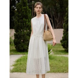 ELLE 镂空蕾丝无袖连衣裙女2026夏a字背心裙