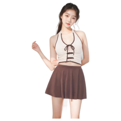 无品牌 泳衣女夏季新款女装两件套保守裙式遮肚显瘦性感温泉套装沙滩裙