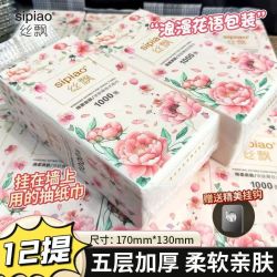 丝飘 5层1000张12/10提小花柔厚悬挂式抽纸家用餐巾纸面纸可擦纸