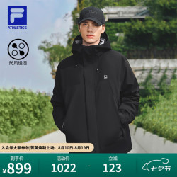 FILA 官方情侣梭织外套25新健身户外运动防风透湿连帽上衣外套男女 正黑色-BK M 170/92A/M