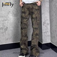 百亿补贴：jifffly 美式cleanfit复古多口袋迷彩微喇修身显高休闲牛仔工装裤
