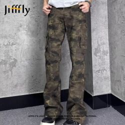 jifffly 美式cleanfit复古多口袋迷彩微喇修身显高休闲牛仔工装裤