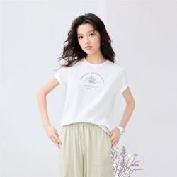 佐丹奴 纯棉女式T恤夏季小清新野餐花园主题印花T恤圆领休闲短袖T恤女