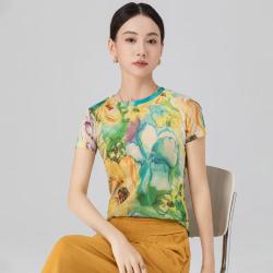 aoslo 夏季轻薄圆领印花百搭显瘦休闲上衣修身高级感女式T恤
