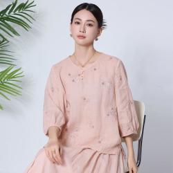 aoslo 女式珠片刺绣上衣新中式衬衫国风小衫衬衣可复古