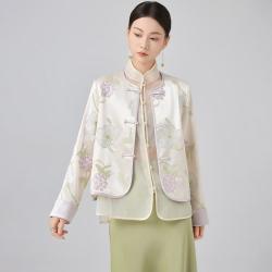 aoslo 春秋新中式盘扣上衣国风刺绣复古绣花拼色减龄女式外套高级感上衣