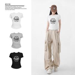 FUN 美式复古运动休闲日常基础款短袖女夏季百搭圆领透气显瘦半袖T恤