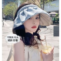 无品牌 贝壳帽女夏季百搭遮阳帽沙滩空顶太阳帽子可折叠发箍骑车帽