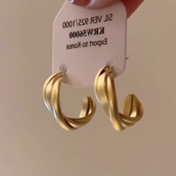 花饰庄园 复古哑光金色耳圈法式圈圈耳环圆圈耳饰女感气质情人节 哑光金色麻花耳圈