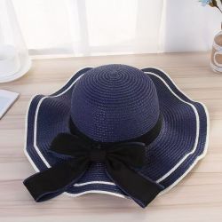 无品牌 帽女夏季海边度假沙滩帽蝴蝶结大檐遮阳帽防晒太阳帽可折叠帽子