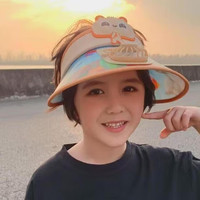 无品牌 儿童带风扇防晒帽子夏季大檐遮阳帽男童女童可爱卡通空顶太阳帽子