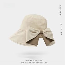 无品牌 2025新款防晒帽子女渔夫帽赫本风夏季户外海边遮阳防紫外太阳帽线