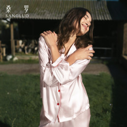 桑罗 真丝睡衣套装23姆米重磅真丝美肤刺绣撞色外穿家居服 13-04粉 M