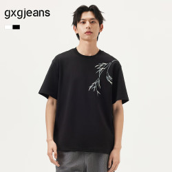 gxgjeans 【限时五折】 质感印花新中式简约时尚圆领短袖T恤 黑色