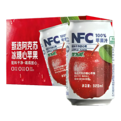 京典光年 100%NFC苹果汁纯鲜榨果汁饮料0添加剂 100%NFC苹果汁320ml*6罐
