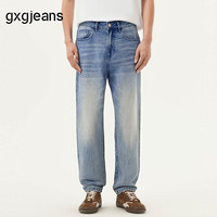 gxgjeans 【限时五折】 美式水洗简约基础宽松直筒牛仔裤 蓝色