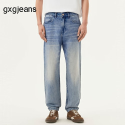 gxgjeans 【限时五折】 美式水洗简约基础宽松直筒牛仔裤 蓝色
