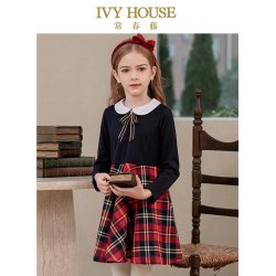 IVY HOUSE 儿童装女童连衣裙秋季款 经典格纹拼接裙学院英伦