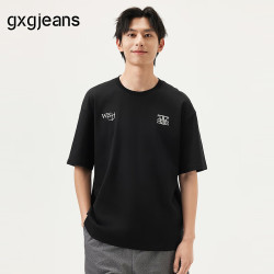 gxgjeans 【限时五折】 美式字母绣花简约休闲宽松基础短袖T恤 黑色