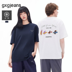gxgjeans 【限时五折】 美式后背趣味卡通印花潮流圆领短袖T恤 藏青色