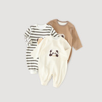 巴厘小猪 婴儿衣服春秋季宝宝春装外出小月龄哈衣超萌可爱男女童连体衣 雾灰间条 100cm