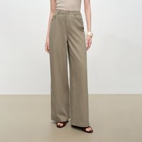 自巧 小个子米色侧缝绣花阔腿牛仔裤女2026新款波嬉风遮胯拖地长裤