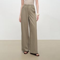 自巧 小个子米色侧缝绣花阔腿牛仔裤女2026新款波嬉风遮胯拖地长裤