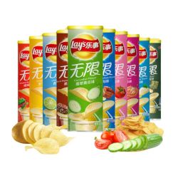 乐事 无限薯片经典原味罐装黄瓜烧烤休闲小吃零食追剧40/104g