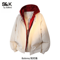 班尼路 S&K连帽假两件棉服男士2025冬季新款加厚保暖休闲棉衣外套
