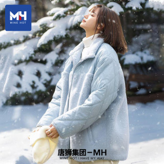 MH 唐狮集团MH短款外套宽松黑色2026新款时尚百搭休闲摇粒绒棉服上衣