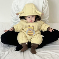 婴儿加厚宝宝保暖羽 绒棉外出服新生儿加绒冬季爬服连体衣冬装
