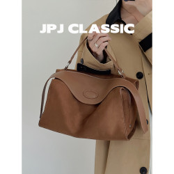 jpj 新品牛皮波士顿包女单肩斜挎枕头包复古风手提通勤包1536
