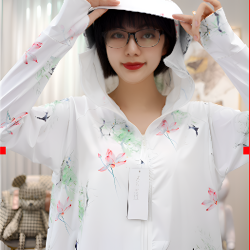 束腰中长款国风印花防晒衣连帽防紫外线防晒服