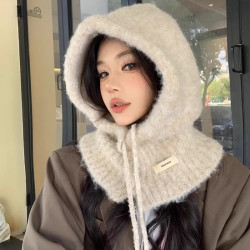 韩版巴拉克拉法帽女秋冬防风保暖护耳帽子围脖一体针织毛线帽冷帽
