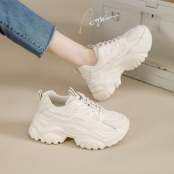 奥古狮登 真皮老爹鞋女款2026新款爆款百搭增高厚底运动鞋子ins潮A