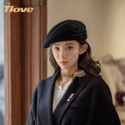 TLOVE Z219秋冬新款优雅羊毛毡帽子女时尚英伦复古风毛呢帽凤尾气质礼帽