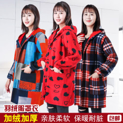 秋冬毛绒罩衣成人长袖加绒加厚护衣时尚工作服厨房围裙男女可专用