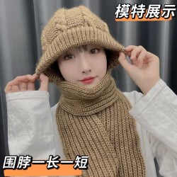 纯手工编制松鼠绒围脖连体帽保暖针织帽子百搭冬季秋冬女款编织