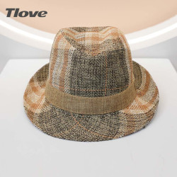 TLOVE 4984休闲时尚格子编织礼帽户外百搭女士经典英伦爵士帽