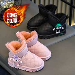 冬季儿童雪地靴男女童宝宝防滑软底皮面短靴中小童加厚保暖大棉鞋