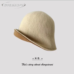 chengziouni/橙子欧尼日系网红清新针织双面水桶帽纯色遮阳帽
