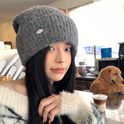 曼诗妮罗兰 自带堆堆感帽子女针织帽女士秋冬百搭加厚显脸小