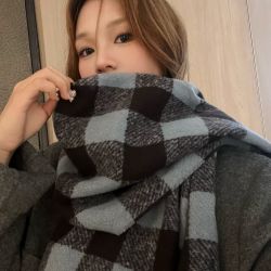 BZF撞色方格围巾百搭柔软保暖亲肤通勤必备韩系加厚加大情侣同款