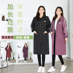 加长款过膝罩衣微防水防油加绒围裙女厨房家用防护工作服干活大褂