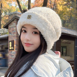 朵澜 含羊毛秋冬毛绒堆堆帽大头围百搭冷帽保暖毛线帽子情侣护耳针织帽